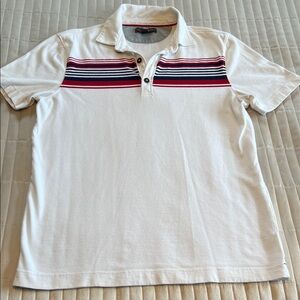 Banana Republic White Polo with Red and Black Stripes